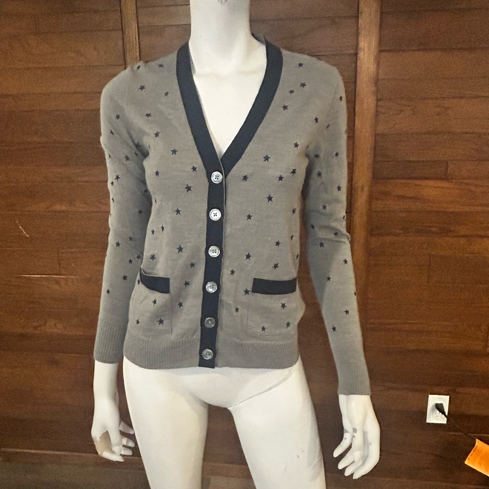 J.crew. Size small Gray Cardigan with Blue Star Pattern